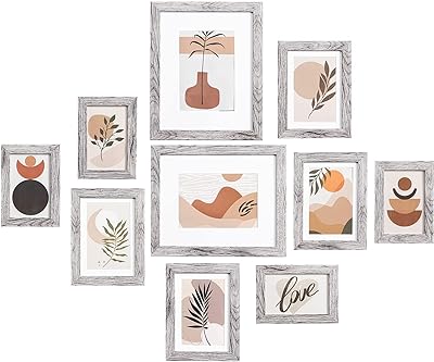 eletecpro 10 Pack Picture Frames, Including 4Pcs 4x6, 4Pcs 5x7, 2Pcs 8x10 Picture Frames Collage Wall Decor or Tabletop Display, Multiple Sizes Gallery Wall Frame Set, Grey