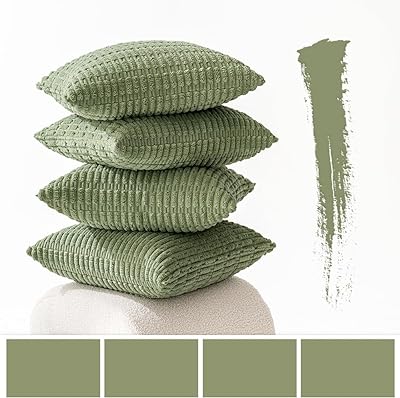 MIULEE Pack of 4 Sage Green Corduroy Decorative Spring Throw Pillow Covers 18x18 Inch Soft Boho Striped Pillow Covers Modern Farmhouse Home Decor for Sofa Living Room Couch Bed