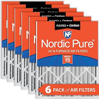 Nordic Pure 16x20x4 (15_1/2 x 19_1/2 x 3_5/8) Pleated Air Filters MERV 15 Plus Carbon 6 Pack