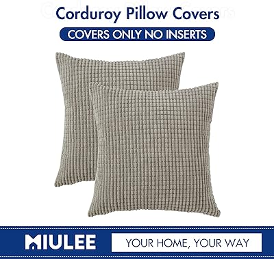 MIULEE Pack of 2 Pillow Covers 18 x 18 Inch Light Grey Super Soft Corduroy Decorative Throw Pillows Couch Home Decor for Cushion Sofa Bedroom Living Room