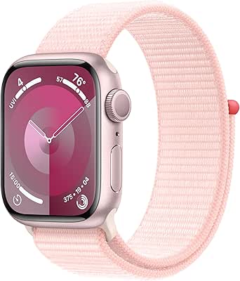 Apple Watch Series 9 [GPS 41mm] Smartwatch with Pink Aluminum Case with Pink Sport Loop. Fitness Tracker, Blood Oxygen &amp; ECG Apps, Always-On Retina Display, Carbon Neutral