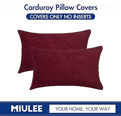 MIULEE Pack of 2 Corduroy Pillow Covers 12 x 20 Inch Lumbar Throw Pillow Covers Burgundy Pillowcases for Sofa Bedroom Couch