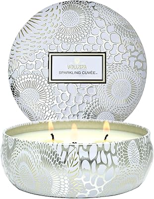 Voluspa | Sparkling Cuvée Candle | 3 Wick Tin Candle | 12 Ounces | Burn Time: 50 Hours | Vegan | Coconut Wax and Natural Wicks for Clean Burning | Hand Poured in USA |…