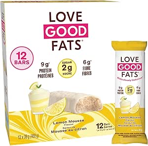 Love Good Fats Keto Protein Snack Bars - Truffle Lemon Mousse - 11g Good Fats, 9g Protein, 2g Sugar, Gluten-Free, Non GMO, 12 Pack