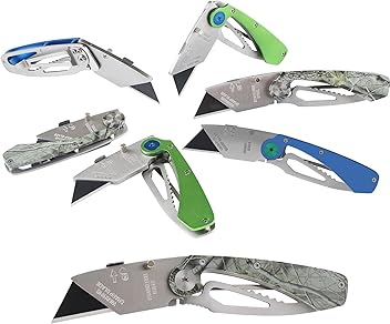 Image of LICHAMP EDC Folding Utility Knife Set, Quick Change Blade Razor Knife, Foldable Pocket Knife, 6-Pack Box Cutter with Belt Clip