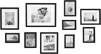 Kate and Laurel Adlynn Traditional Picture Frame Set, Set Of 10, Varying Sizes, Black, Vintage Wall Frame Set Collection with Hanging Template for Gallery Wall Picture Frame Display