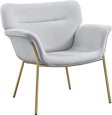 Yaheetech Accent Chair Modern Living Room Chair Velvet Fabric Vanity Chair with Golden Legs Upholstered Armchair for Bedroom/Dressing Room Gray