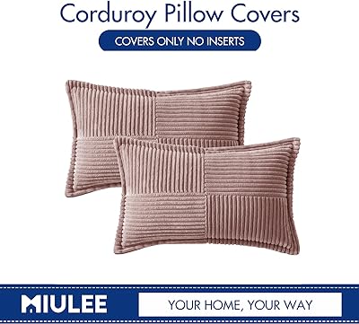 MIULEE Blush Pink Corduroy Pillow Covers with Splicing Set of 2 Super Soft Couch Pillow Covers Broadside Striped Decorative Textured Throw Pillows for Spring Cushion Bed Livingroom 12x20 inch