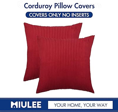 MIULEE Pack of 2 Corduroy Soft Soild Decorative Square Throw Pillow Covers Set Cushion Cases Pillowcases for Sofa Bedroom Car 18 x 18 Inch 45 x 45 Cm Red
