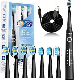 Electric Toothbrush, Rechargeable Power Toothbrush with 8 Brush Heads, Sonic Toothbrushes 40,000 VPM, 5 Cleaning Modes wit...