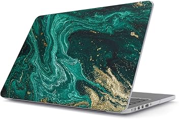 Image of BURGA Hard Case Cover Compatible with MacBook Pro 13 Inch Case Model: A2289 / A2251 with or Without Touch Bar Emerald Green Jade Stone High Fashion Luxury Gold Glitter Marble