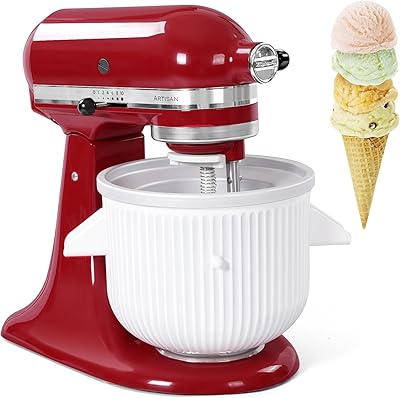 Gdrtwwh Ice Cream Attachment for Kitchenaid Stand Mixer,Ice Cream & Sorbet Gelato Maker,Fits Kitchenaid 4.5-5Qt Stand Mixer and 5-6-7Qt Bowl-Lift(Dishwasher Safe)