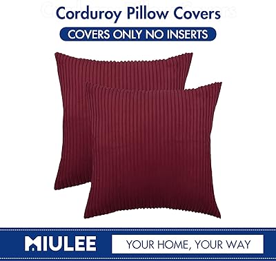 MIULEE Pack of 2 Corduroy Soft Soild Decorative Square Throw Pillow Covers Cushion Cases Pillow Cases for Couch Sofa Bedroom Car 18 x 18 Inch 45 x 45 cm Burgundy