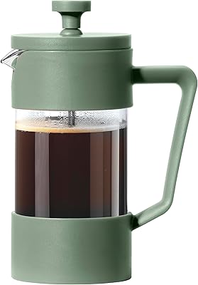 Oggi French Press Coffee Maker (12oz)- Borosilicate Glass, Coffee Press, Single Cup French Press, 3 cup Capacity, Olive