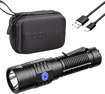 Image of soonfire E37 USB C Rechargeable LED Handheld Flashlights, 2530 Lumens - Ultra-Compact and Super Bright for Daily Carry, Work, Camping, Hiking - Ideal for Emergency and Law Enforcement Use