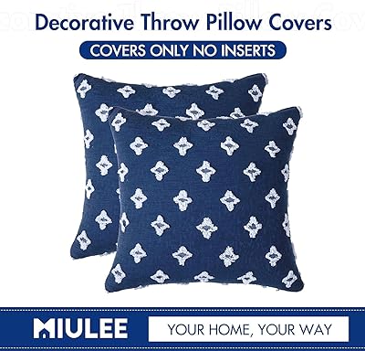 MIULEE Set of 2 Decorative Throw Pillow Covers Rhombic Jacquard Pillowcase Soft Square Cushion Case for Summer Couch Sofa Bed Bedroom Living Room, 18x18 Inch, Blue