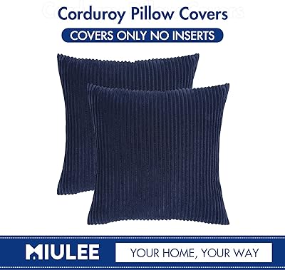 MIULEE Pack of 2 Corduroy Soft Soild Decorative Square Throw Pillow Covers Cushion Cases Pillow Cases for Couch Sofa Bedroom Car 18 x 18 Inch 45 x 45 cm Dark Blue