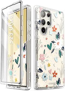 i-Blason for Samsung Galaxy S23 Ultra Case with Built-in Screen Protector, [Magnetic Charging] [Support Fingerprint ID], Full-Body Slim Phone Case for Samsung Galaxy S23 Ultra 6.8&#34;, Flower Paint