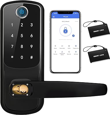 LORVIBO Smart Keyless Entry Door Lock, Fingerprint & Password, Black, 8,000 Unlocks