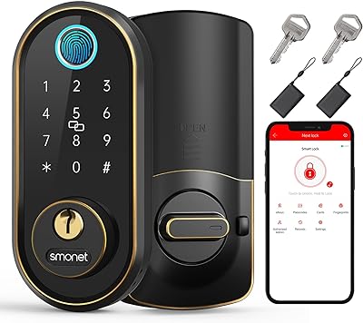 Smart Keyless Entry Door Lock - Fingerprint Electronic Deadbolt Touchscreen Keypad SMONET Biometric Digital Bluetooth Door Lock Smart Deadbolt Work with Alexa for Homes and Hotel