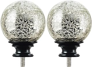 KAMANINA Crackle Glass Replacement Finials for 1 Inch Curtain rods, M6 Standard Screw Curtain Rod Finials, Set of 2, Black