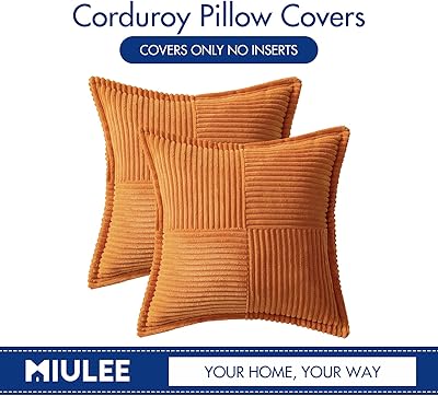MIULEE Burnt Orange Pillow Covers 18x18 Inch with Splicing Set of 2 Super Soft Boho Striped Corduroy Pillow Covers Broadside Decorative Textured Throw Pillows for Fall Couch Cushion Livingroom