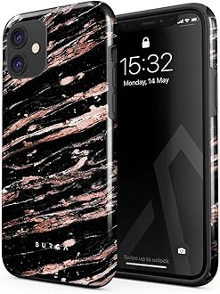 Image of BURGA Phone Case Compatible with iPhone 12 - Hybrid 2-Layer Hard Shell + Silicone Protective Case -Rich Rose Gold and Black Marble - Scratch-Resistant Shockproof Cover