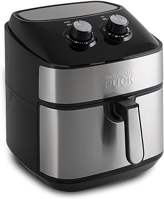 Wolfgang Puck 9.7QT Stainless Steel Air Fryer, Large Single Basket Design, Simple Dial Controls, Nonstick Interior, Includes Cooking Guide & Recipes