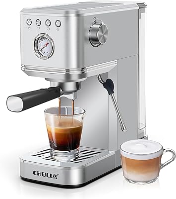 CHULUX Kompatto Espresso Machine 20 Bar with Milk Frother, Stainless Steel Automatic Espresso Coffee Machine for Home Latte & Cappuccino Maker, 40oz Removable Water Tank, 1350W