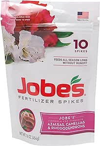 Jobe’s Garden Fertilizer Spikes, Organic Fertilizer for Azaleas, Camellias, Rhododendrons, and Other Acid Loving Plants, 10 Count