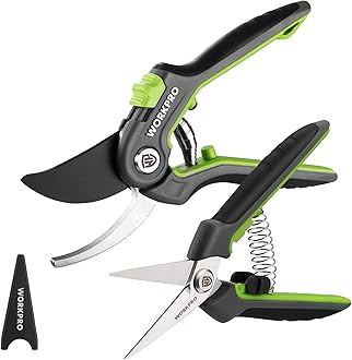 Image of WORKPRO Garden Pruning Shears 2 Pack, 8" Bypass Pruning Shears and 6.25" Straight Garden Scissors, Premium Plant Shears, Garden Clippers Hand Tools for Cutting Flowers, Trimming Plants, Picking Fruits