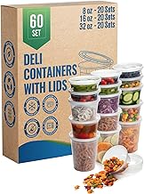 Safeware 60 Sets [ 20-8oz, 20-16oz, 20-32oz] Deli Plastic Food Containers with Airtight Lids, Leakproof Slime Small Combo ...