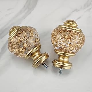 ILAISIHOME Decorative Curtain Rod Finials, Polyresin Round Gold Foiled Clear Finials, Set of 2, Compatible with 1 inch or ...