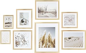 ArtbyHannah 8 Pack Neutral Gallery Wall Frame Set, Gold Picture Frames Collage Wall Decor with Desert Pictures, Multiple Sizes One 11x14,One 10x10,One 8x8,One 8x10,Two 12x9.5,Two 5x7