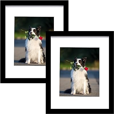 PEALSN 9x12 Picture Frame Set of 2, Made of High Definition Real Glass, Display 6x8 with Mat or 9 x 12 Without Mat, Photo Frames for Wall Mounting or Table Top Display, Black