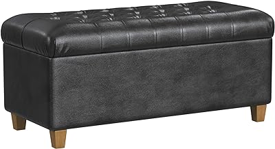 HomePop Home Decor | Button Tufted Storage Bench | Ottoman Bench with Storage for Living Room & Bedroom, Black Faux Leather