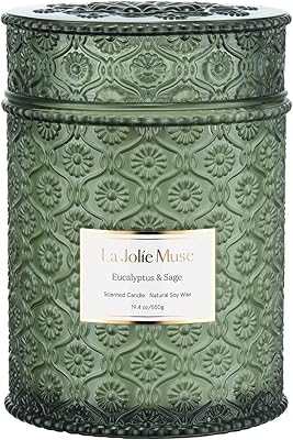 LA JOLIE MUSE Scented Candles Eucalyptus & Sage, Large Wood Wicked Candles, Decorative Candles in Glass, Natural Soy Wax, 19.4oz 90hours