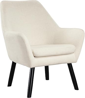 OSP Home Furnishings Della Mid-Century Modern Accent Chair with Black Wood Legs, Linen Fabric