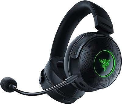 Razer Kraken V3 Pro HyperSense Wireless Gaming Headset w/Haptic Technology: Triforce Titanium 50mm Drivers -THX Spatial Audio - Hyperspeed Wireless - Fabric & Leather Memory foam Cushion (Renewed)