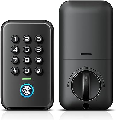 Veise Fingerprint Door Lock, Keyless Entry Door Lock with Biometric Deadbolt, Electronic Deadbolt Lock for Front Door, Backlit Keypad, Type-C Charger Port Backup Power, Auto-Lock, Easy Install, Black