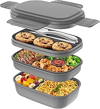 Bento Box Adult Lunch Box,3 Stackable Bento Lunch Containers for Adults/Kids, Modern Minimalist Design Bento Box with Uten...