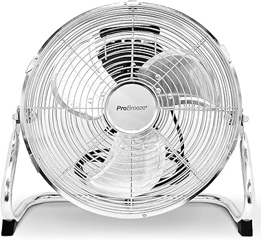 Pro Breeze® 12" Portable Fan Chrome, Home, Office & Gym Floor Fan with 3 Speeds, and 110-Degree Adjustable Oscillating Fan He