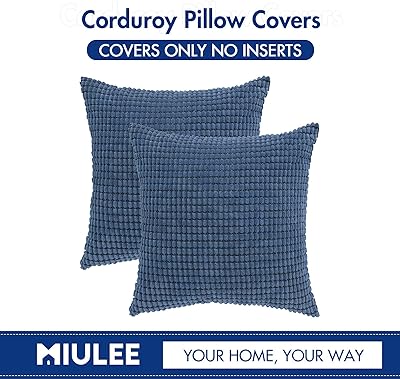 MIULEE Pack of 2 Pillow Covers 18 x 18 Inch Navy Blue Super Soft Corduroy Decorative Throw Pillows Couch Home Decor for Cushion Sofa Bedroom Living Room