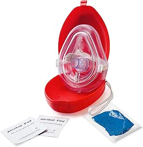 EMS XTRM Medical CPR Mask - CPR Pocket Resuscitator Mask, Oxygen Inlet, Elastic Head Strap, Clamshell Case, Antiseptic Prep Pads, and Gloves - Suitable for Adults/Child - 1 Pack