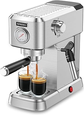 Pokk Espresso Machine 20 Bar, Professional Espresso Maker with Milk Frother Steam Wand, Stainless Steel Espresso Coffee Machine with 50oz Removable Water Tank, Cappuccino and Latte Machine