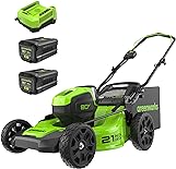 Greenworks 80V 21" Brushless Cordless (Push) Lawn Mower (75+ Compatible Tools), (2) 2.0Ah Batteries and 30 Minute Rapid Charger Included