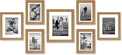 Americanflat 7 Pack Dark Oak Gallery Wall Frame Set - One 11x14 Frame, Two 8x10 Frames, and Four 5x7 Frames - Picture Frames Collage Wall Decor with Shatter Resistant Glass and Hanging Hardware