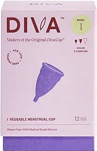 DIVA Cup - Medical Grade Silicone Cup for Period Care - Reusable Menstrual Cup - Up to 12 Hours of Continuous Wear - Model 1 (For Medium to Heavy Flow)