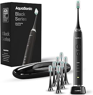 Aquasonic Black Series Ultra Whitening Toothbrush ADA Accepted Electric Toothbrush - 8 Brush Heads & Travel Case - Wireles...