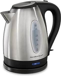 Hamilton Beach Electric Tea Kettle, Water Boiler &amp; Heater, 1.7 Liter, Cordless Serving, 1500 Watts for Fast Boiling, Auto-Shutoff and Boil-Dry Protection, Stainless Steel (40880)